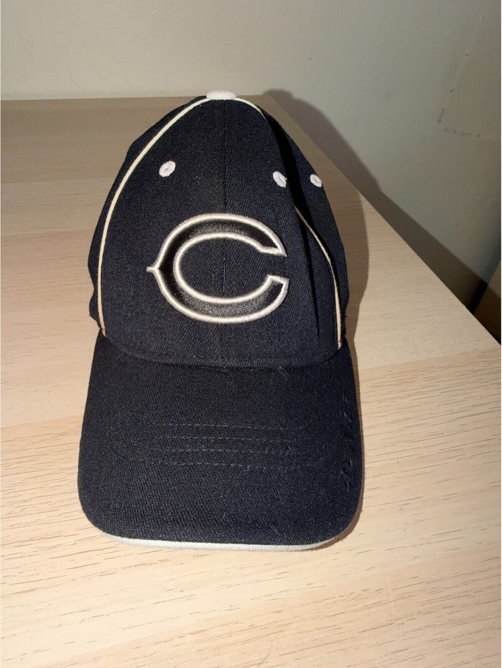 Vintage Chicago Bears NFL Stretch Fit Hat Navy Blue Orange Piping Cap OSFA GSH